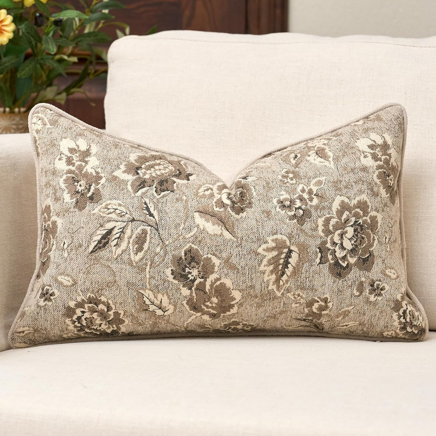 12x20 Pillow Cover Beige Vintage Floral Fall Decorative Lumbar Pillow Cover | Amazon (US)