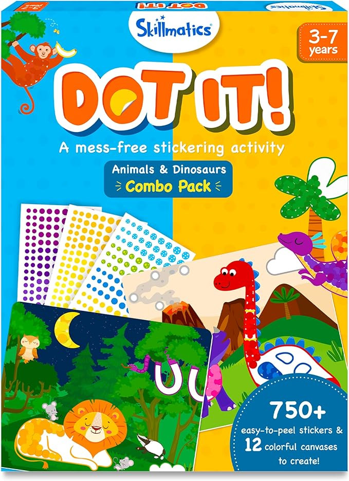 Skillmatics Dot It Sticker Art Activity - Animals & Dinosaurs Combo, Mess-Free Fun for Kids, 750+... | Amazon (US)