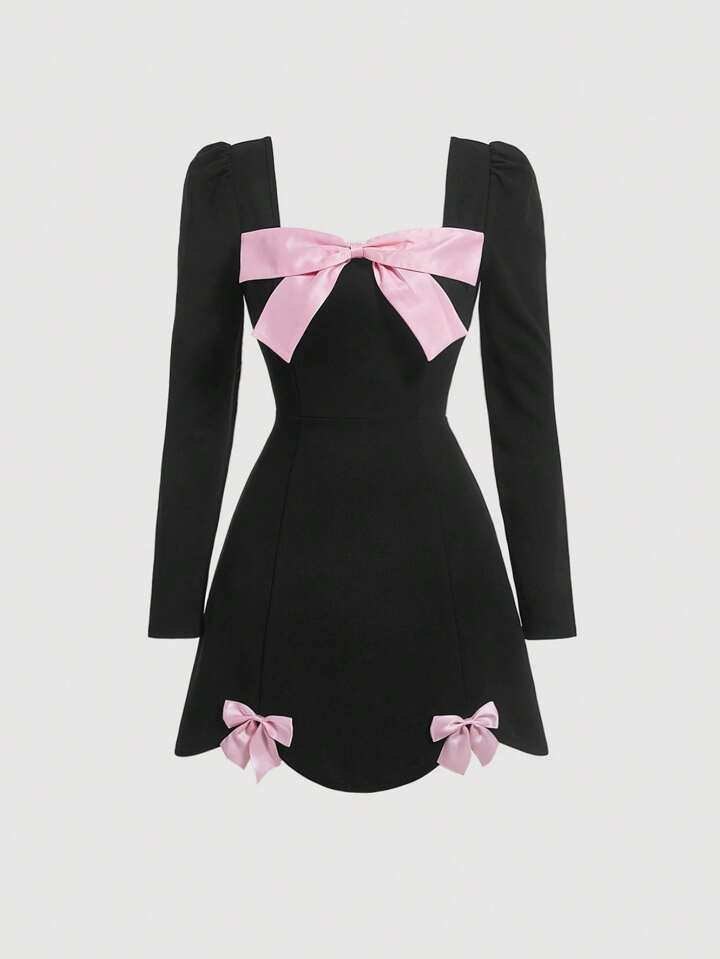 SHEIN MOD Bow Front Puff Sleeve Dress | SHEIN