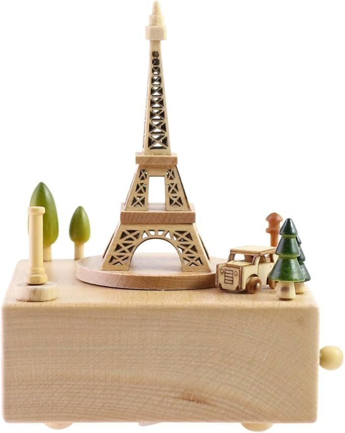 Delightful Quality Wooden Musical Box Featuring Iconic Eiffel Tower with Small Moving Magnetic Ca... | Amazon (US)