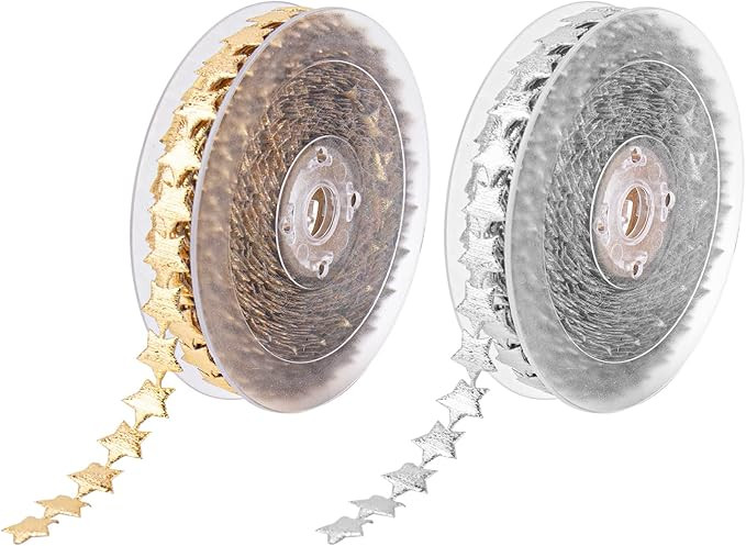 AUEAR, 2 Rolls Silver Gold Star Theme Ribbon Lace Trims Glitter Polyester 15mm Trim Embellishment... | Amazon (US)
