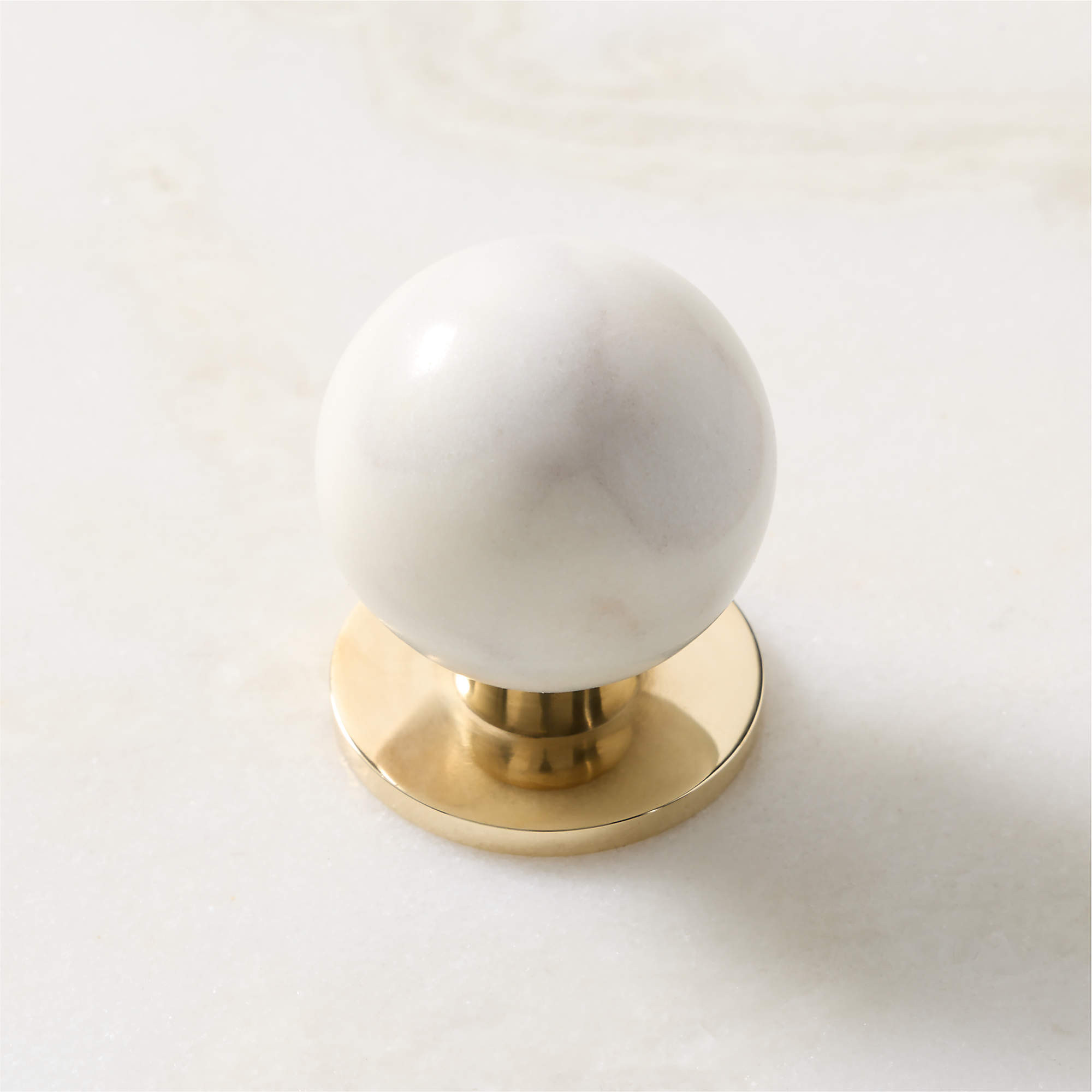 Avery Unlacquered Brass and Carrara Marble Cabinet Knob 1.25'' + Reviews | CB2 | CB2