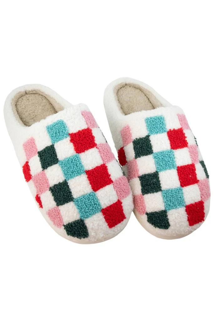 Christmas Multicolored Checkered Slippers | Katydid.com