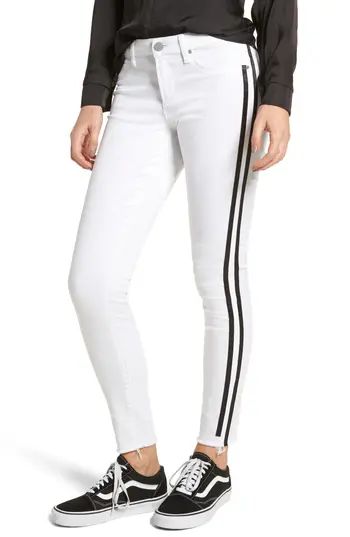 Women's Articles Of Society Sarah Active Stripe Skinny Jeans, Size 24 - White | Nordstrom