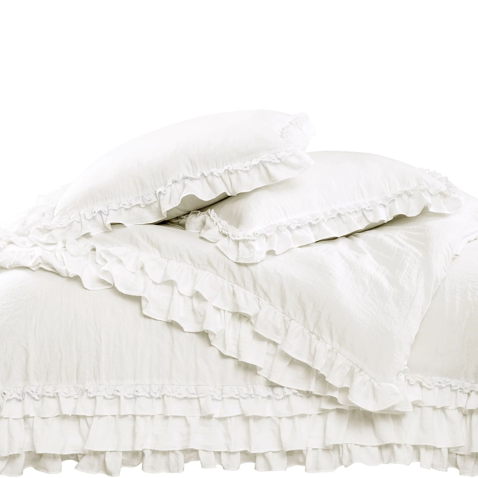 Lush Decor Ella Parisian Vintage Chic Ruffle Lace Comforter White 3Pc Set Full/Queen - Walmart.co... | Walmart (US)