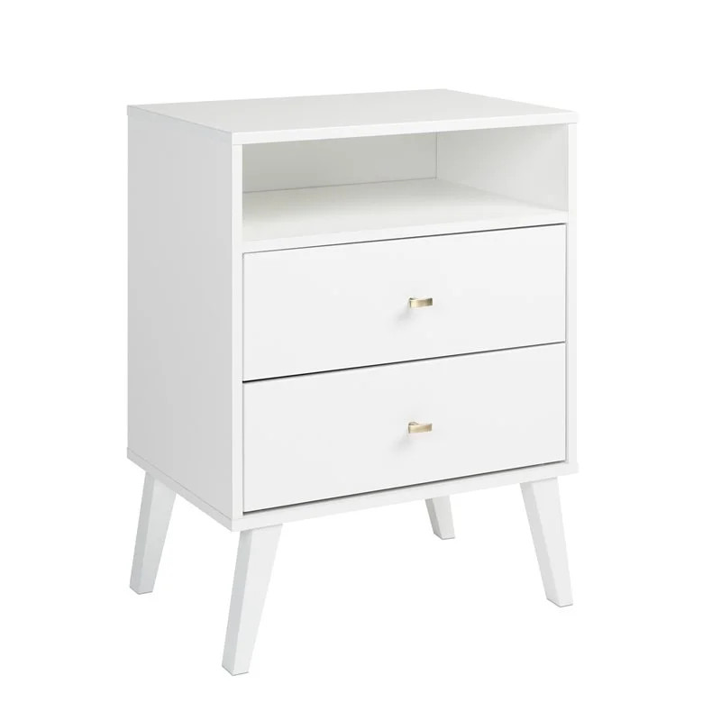 Prepac Milo Mid-Century Modern 2 Drawer Nightstand With Open Shelf, White - Walmart.com | Walmart (US)