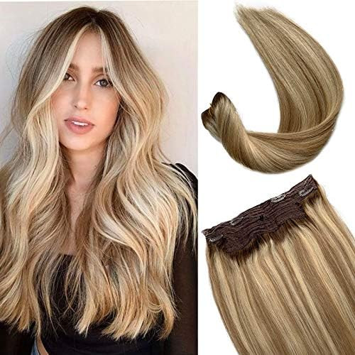 Halo Hair Extensions 100% Real Human Hair Extensions Ombre Ash Brown with Blonde Highlights Halo ... | Amazon (US)