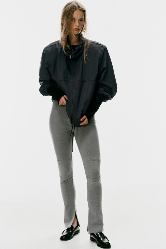 Zara - Pinstripe Jacket With Shoulder Pads - Charcoal Grey - L - Woman | Zara UK