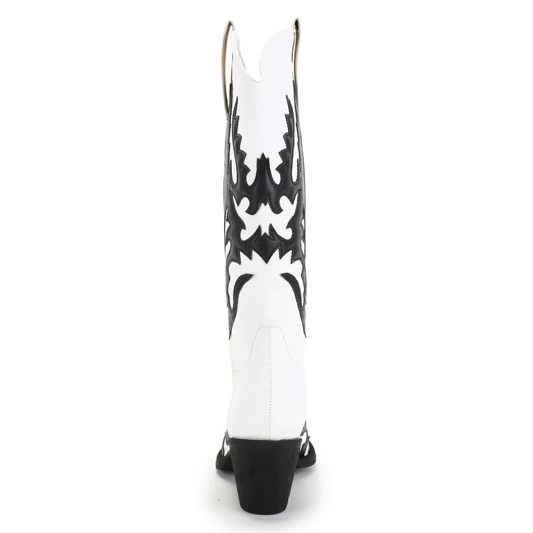 Ferwind Women's Western Cowboy Knee-High Stich Patterns Pull-on Boots Black/White  9 | Walmart (US)