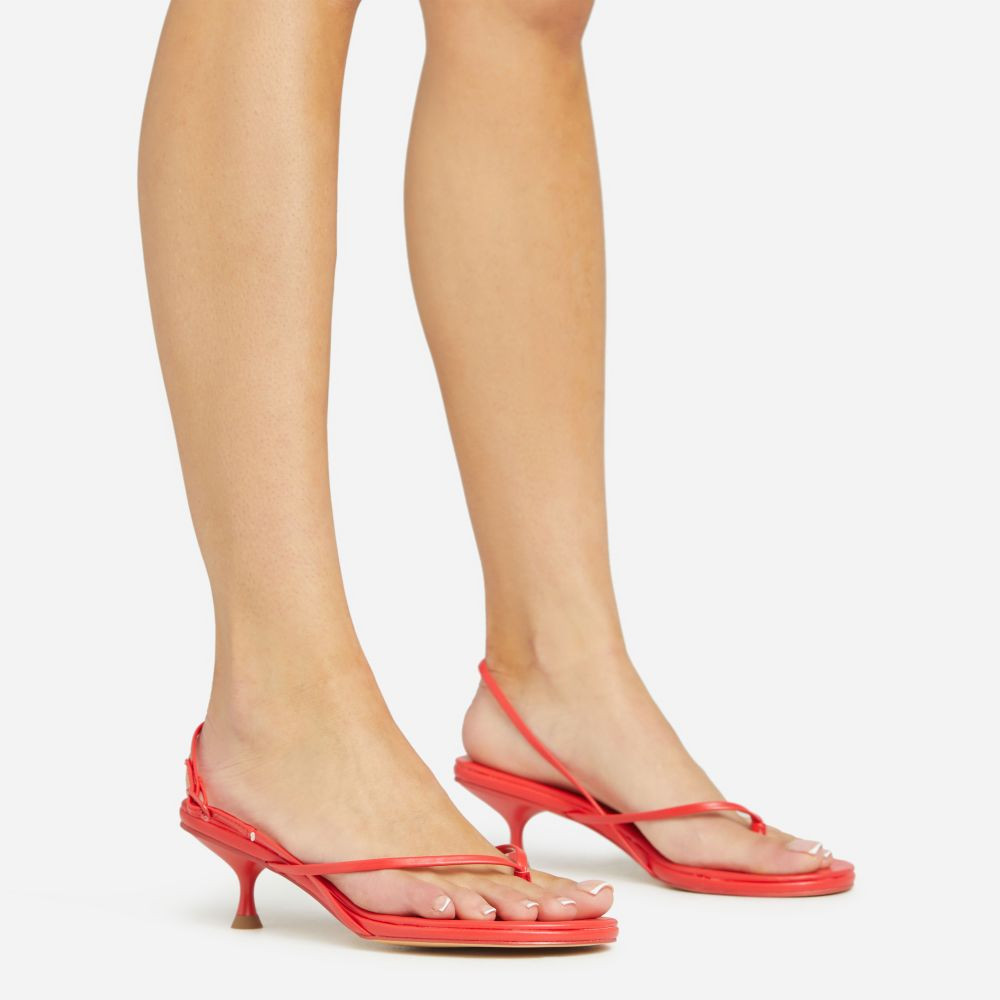 Florence Thong Strap Slingback Kitten Heel In Red Faux Leather | EGO (UK)