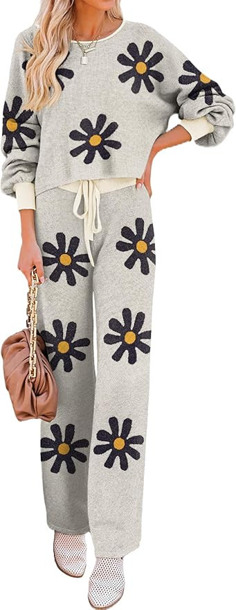 Ekouaer Knit Lounge Sets for Women 2 Piece Cozy Long Sleeve Pullover Sweater Top and Wide Leg Pan... | Amazon (US)
