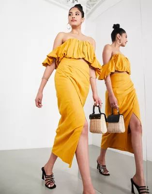 ASOS EDITION split side midi skirt in mustard - part of a set | ASOS (Global)