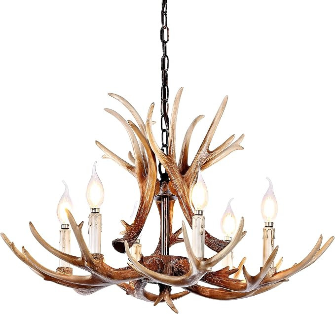 BOOU Antler Chandelier Lighting, Rust Deer Farmhouse Chandelier 6 Lights for Living Room Dining R... | Amazon (US)