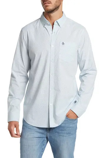 Original Penguin Dot Print Woven Button-Down Shirt in Cerulean at Nordstrom Rack, Size Small | Nordstrom Rack