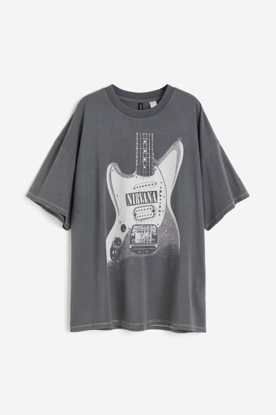 Oversized Printed T-shirt - Dark gray/Nirvana - Ladies | H&M US | H&M (US + CA)