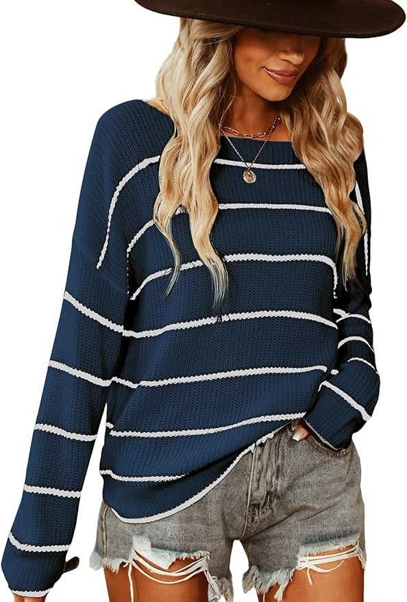 CUPSHE Women's Striped Sweaters Long Sleeve Boat Neck Colorblock Knitted Pullover Sweater Tops | Amazon (US)