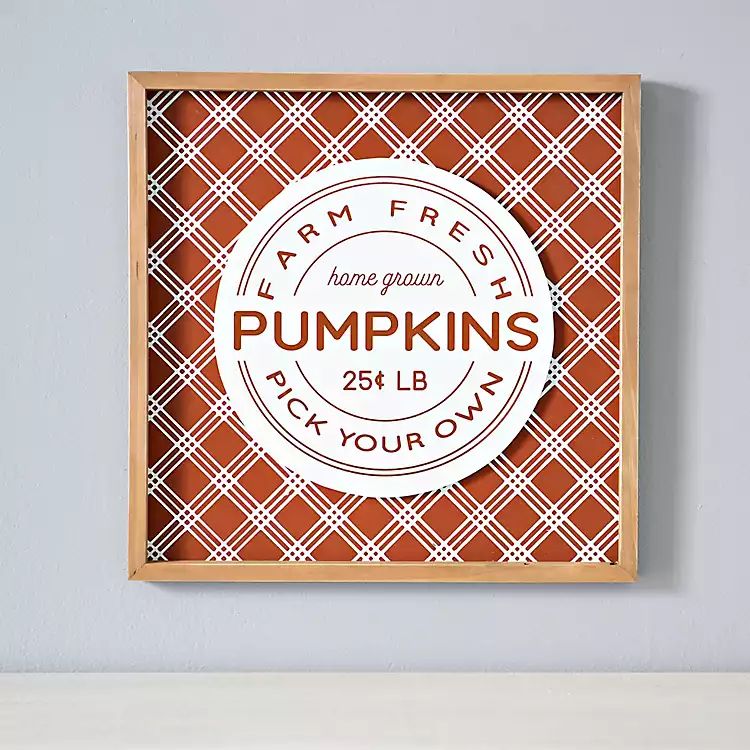 New!Orange Plaid Farm Fresh Pumpkin Wooden Wall Plaque | Kirkland's Home