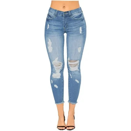 Dtydtpe Womens Casual High Waist Slim Button Up Knee Hole Skinny Ripped Denim Jeans plus Woman | Walmart (US)