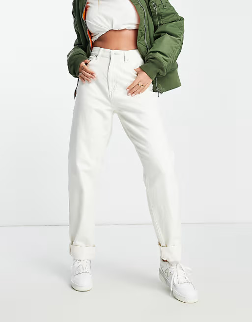 ASOS DESIGN high rise slouchy mom jeans in ecru | ASOS (Global)