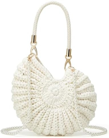 Handmade Crochet Tote Bag Seashell Purse for Women Boho Shell Handbag Crossbody Shoulder Bag Summ... | Amazon (US)
