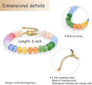 Gemstone Beaded Bracelet for Women Colorful Natural Stone Freshwater Pearl Surfer Beach Rainbow B... | Amazon (US)