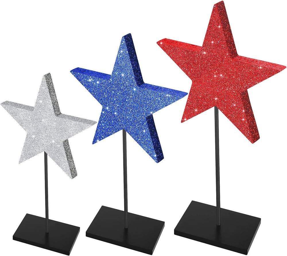 3 Pcs Patriotic Decorations 4th of July Day Table Signs Decoration Wooden Star Table Decoration I... | Amazon (US)