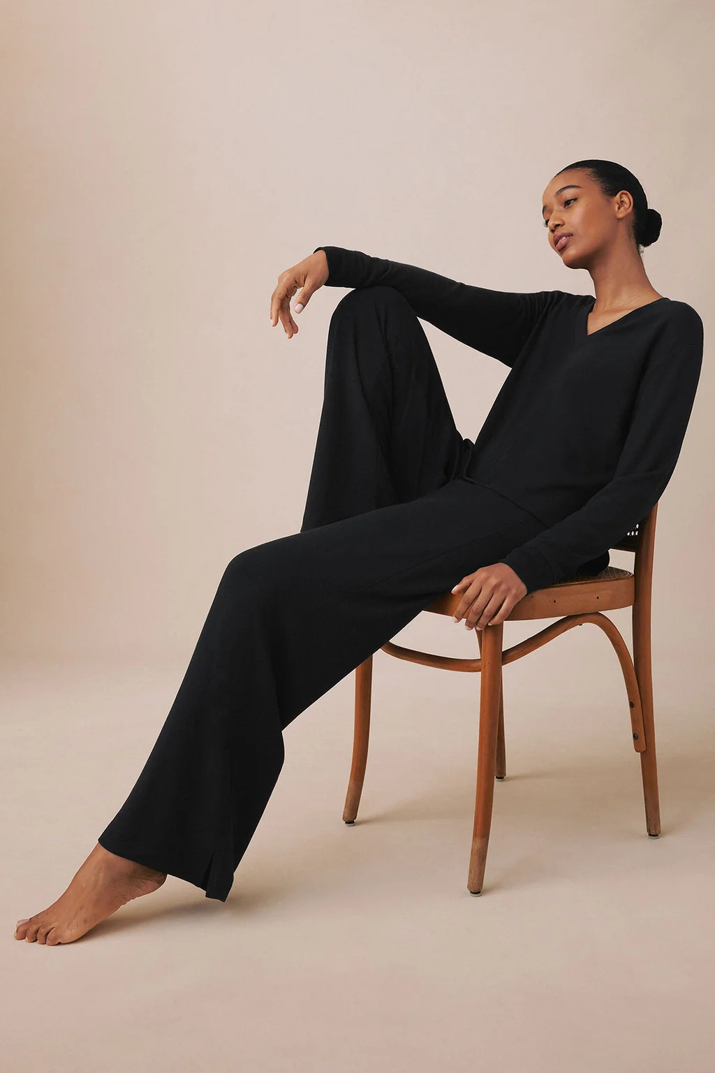 Relax V-Neck Set in Black | Lake Pajamas