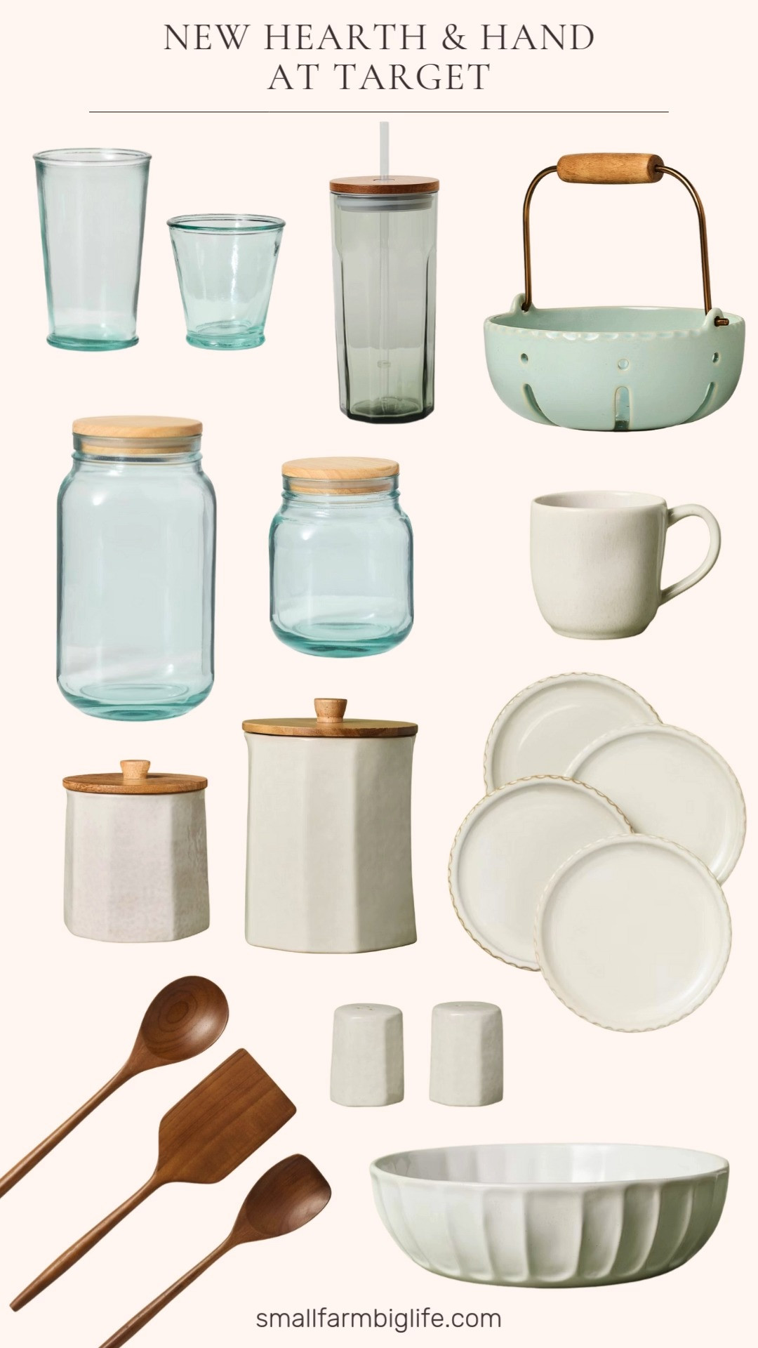 New Hearth & Hand at Target favorites 🤍🍽️ Thoughtful, everyday pieces. From stoneware bowls and pinched edge plates to wooden utensils, recycled glass canisters, and cozy mugs that make the kitchen feel warm and lived in. 

 #LTKHome #LTKFindsUnder50