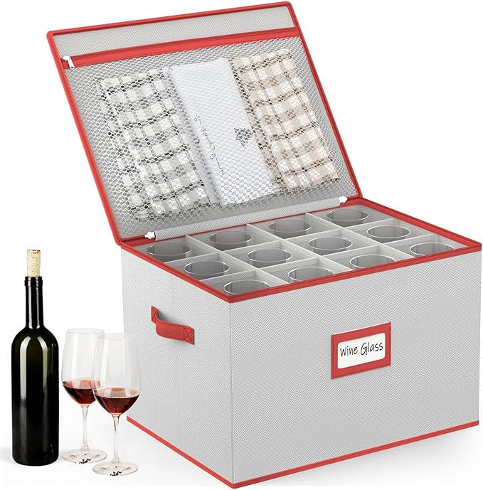 homyfort Wine Glass Storage Box with Dividers, China Stemware Storage Containers Hard Shell, Serv... | Amazon (US)
