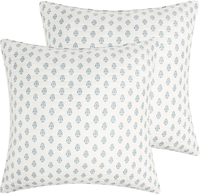 Levtex Home - Aliza Quilt - Euro Sham Set of 2 - Mini Medallion - Blue and Cream - Quilt (26x26in... | Amazon (US)