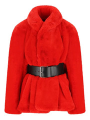 Balenciaga Belted Faux Fur Jacket | Red | FARFETCH CA