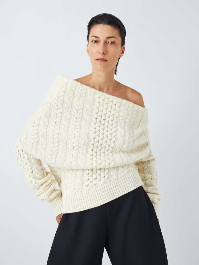 John Lewis x A.W.A.K.E. MODEAsymmetric Cable Jumper, Ecru | John Lewis (UK)