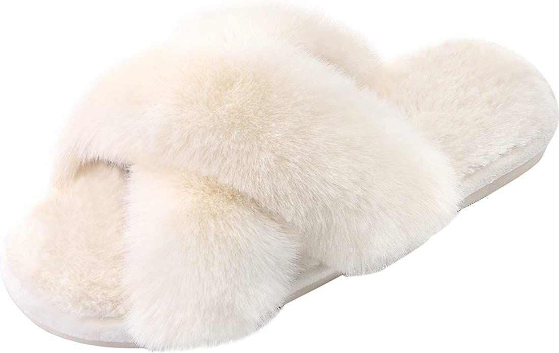 Parlovable Women's Breathable Faux Rabbit Fur Open Heel Slippers | Amazon (US)