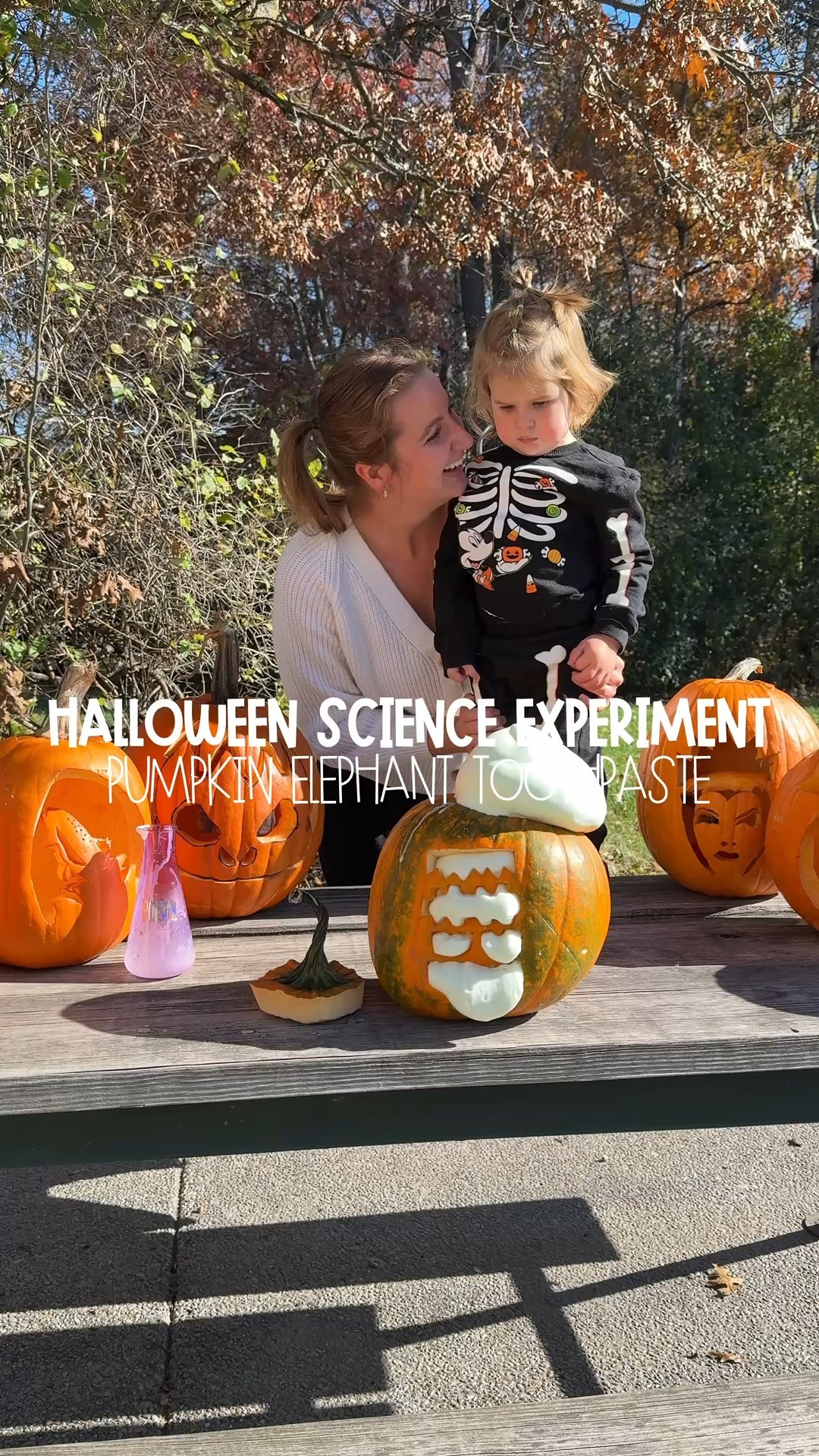 Halloween science activity for kids 👩🏼‍🔬🎃✨
We turned our carved pumpkin into an exploding Jack-O’-Lantern — such a fun and easy science experiment for toddlers and kids! Perfect for a Halloween STEM activity or fall sensory play idea 👻

✨ What you need:
• 1 cup hydrogen peroxide (12% works best, but 3% is safer for little ones)
• 2 tbsp dish soap
• Food coloring
• 2 packets yeast + 6 tbsp warm water

🪄 How to do it:
1️⃣ Add hydrogen peroxide, dish soap & food coloring into a cylinder inside your carved pumpkin.
2️⃣ In a separate bowl, mix yeast + warm water.
3️⃣ Pour the yeast mixture into the pumpkin and watch the foamy magic happen!

⚠️ The foam gets hot at first — let it cool before little ones touch!

#halloweenscience #pumpkinexperiment #toddleractivities #stemforkids #scienceforkids #learningthroughplay #halloweensensoryplay #fallactivitiesforkids #toddlerfun
Elephant toothpaste 

#LTKKids #LTKFamily #LTKHalloween