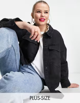 Vero Moda Curve oversized denim shirt in black | ASOS (Global)