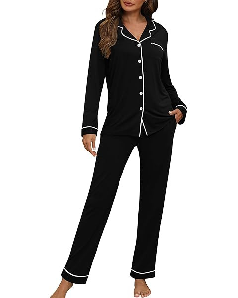 Womens Modal Button Up Pajamas 2 Piece Long Sleeve Comfy Pjs Sleepwear Soft Pajama Lounge Set Lou... | Amazon (US)