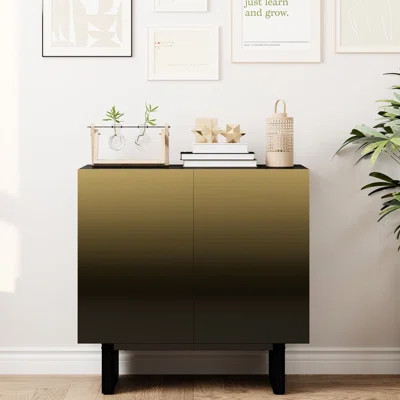 Modern 2-door Accent Cabinet In Matte Black, Gold Wire Mesh Doors, Push-open Function, 3 Adjustable Shelves For Various Items Storage, Multifunctional | Wayfair North America