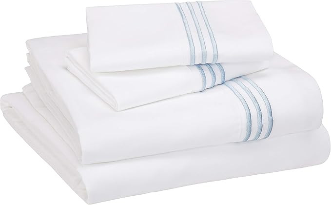 Amazon Basics Premium, Easy-Wash Embroidered Hotel Stitch 120 GSM Sheet Set - King, Embroidered D... | Amazon (US)