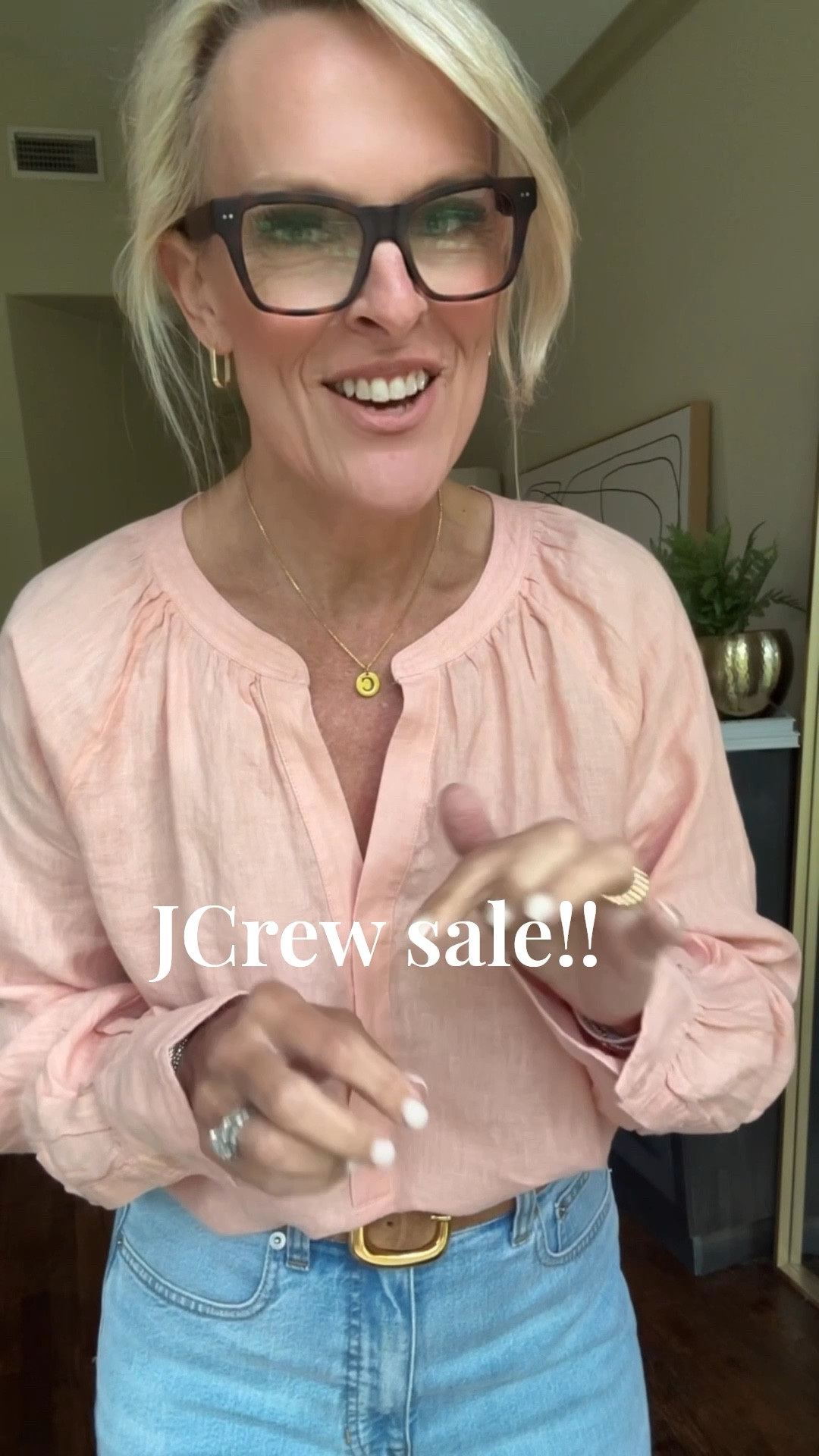 Some items I’ve grabbed that are on sale but just for a few days! 
• Peach linen top on sale. 
Wearing small
• Denim- not on sale - fit is TTTS
• Ecru wide leg denim- on sale
Size down TWO sizes 
• Short sleeve cashmere tee - not on sale - wearing small
• Necklace - on sale and oh my word good. If you love a chunky statement piece - this one is fantastic, well made. Clasp is hidden now only $45 - you can’t find a necklace like that for $45!! 
• Blue dress - wearing small - on sale!! 

#LTKSaleAlert #LTKFamily #LTKOver40