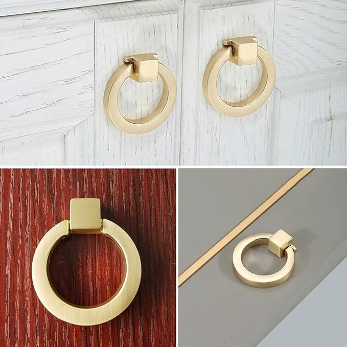 Myxekllo 6 Pcs Brushed Gold Cabinet Ring Pulls, Brass Furniture Drawer Pulls Hardware Cabinet Rin... | Amazon (US)