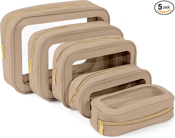 5PCS Clear Toiletry Bag,TSA Approved Travel Makeup Pouch with Zipper for Cosmetics and Toiletries... | Amazon (US)