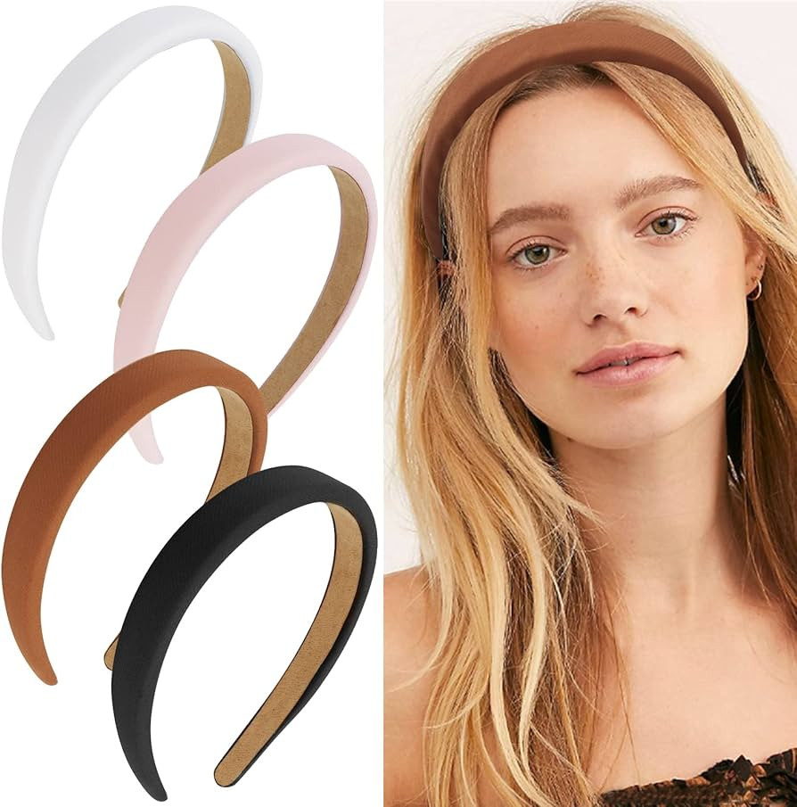 Wecoe 4 Pack Padded Headbands Fall Headbands for Women Non Slip Soft Thick Comfortable Headbands ... | Amazon (US)