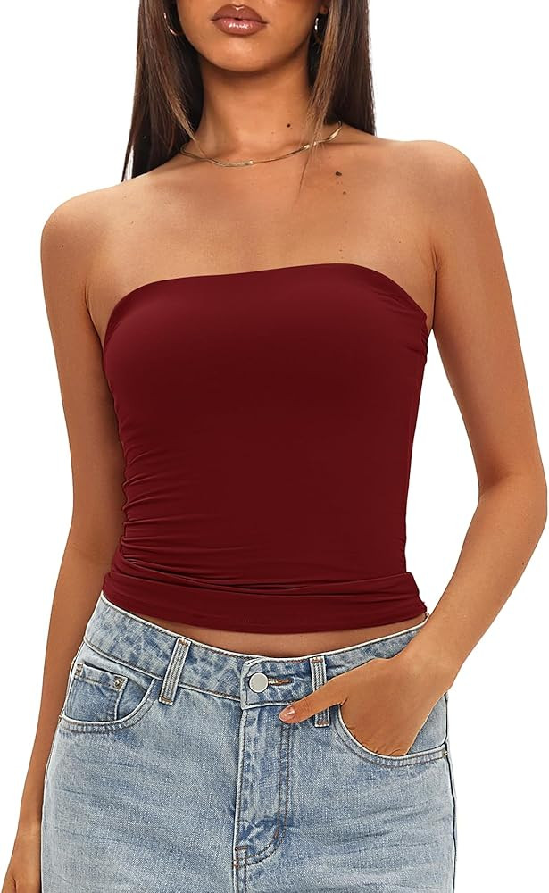 Darong Womens Padded Tube Tops Bulit in Bra Strapless Crop Tops Bandeau Double Lined Basic Going ... | Amazon (US)