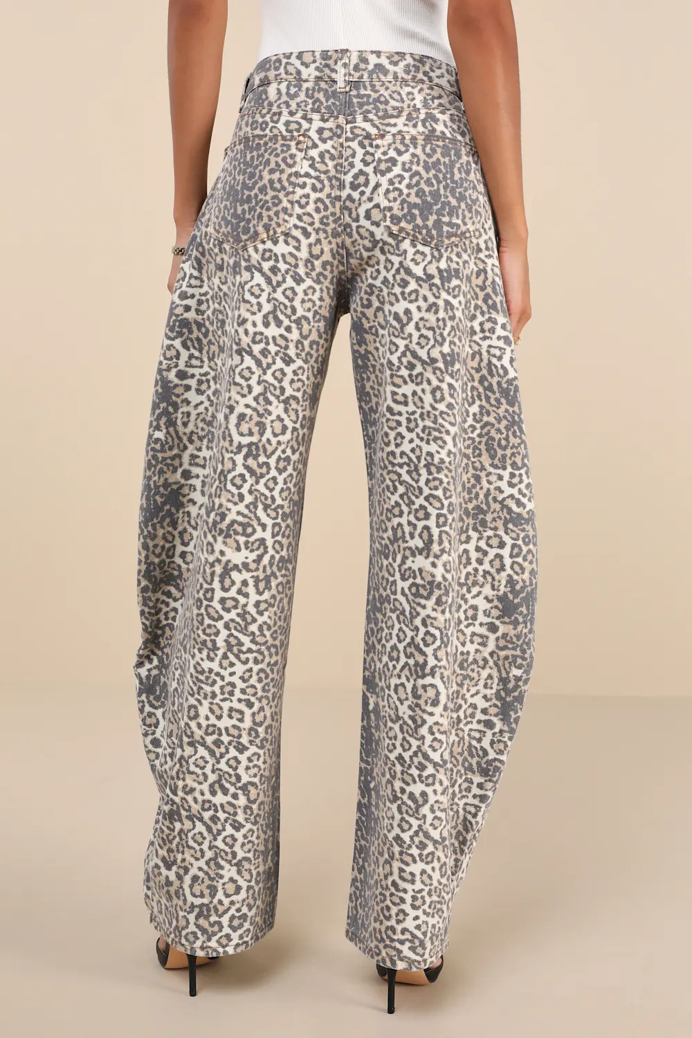 Horseshoe Beige Faded Leopard Print Ultra Wide-Leg Jeans | Lulus