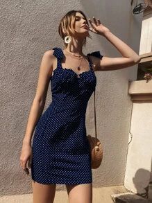 Polka Dot Frill Trim Bustier Cami Dress
   SKU: swdress44210323159      
          (1082 Reviews)... | SHEIN