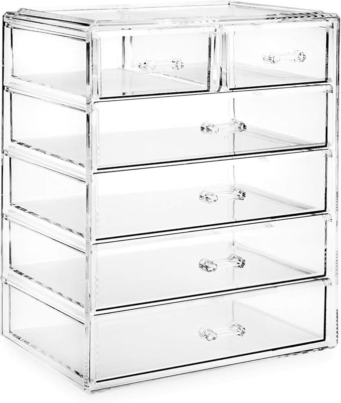 Casafield Acrylic Cosmetic Makeup Organizer & Jewelry Storage Display Case - 4 Large, 2 Small Dra... | Amazon (US)