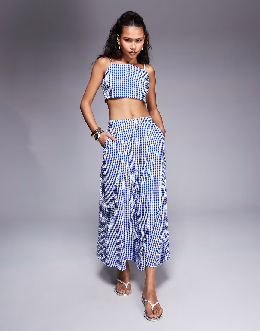 River Island midaxi gingham skirt in blue - part of a set | ASOS (Global)