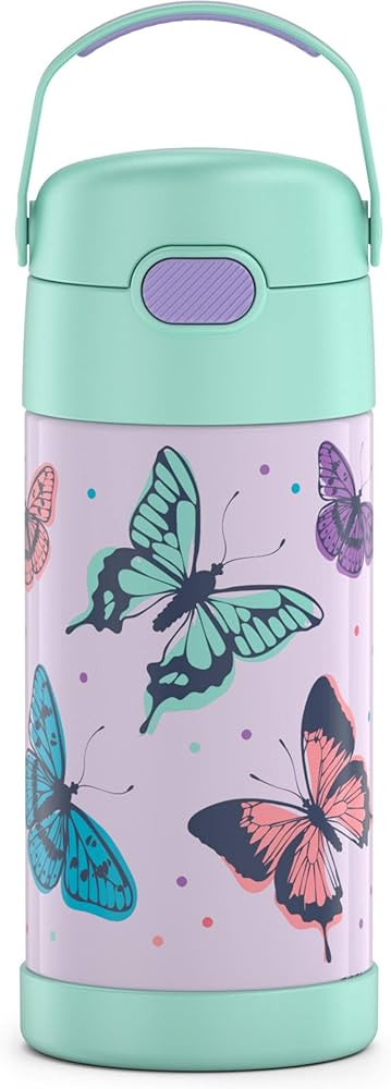 THERMOS FUNTAINER 12 Ounce Stainless Steel Vacuum Insulated Kids Straw Bottle, Butterfly Frenzy | Amazon (US)