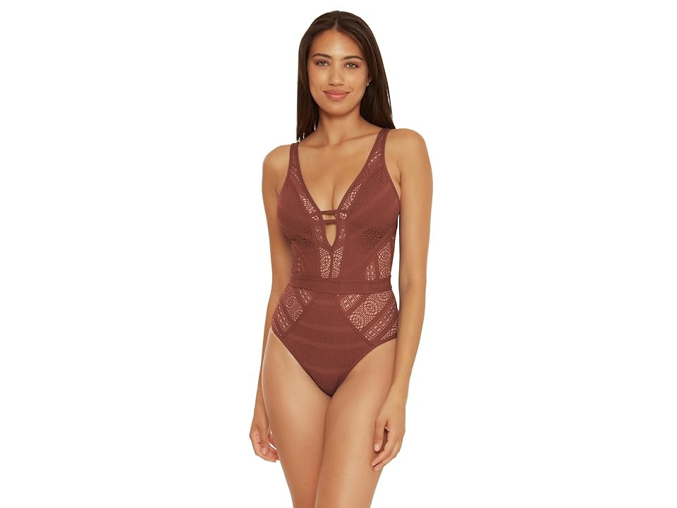 BECCA by Rebecca Virtue Color Play Crochet Plunge One-Piece (Coconut) Women's Swimsuits One Piece | Zappos