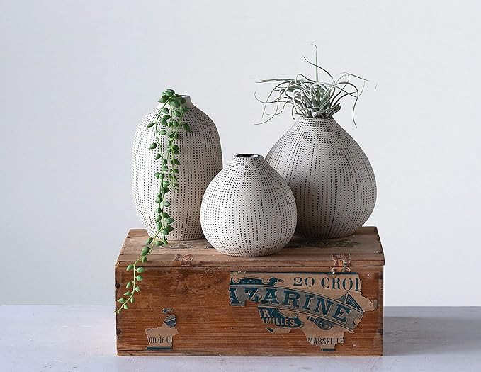 White Stoneware Vases with Textured Black Polka Dots (Set of 3 Sizes) | Amazon (US)